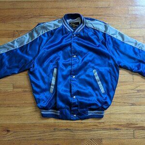Cal Craft // 1970s Men's Satin Bomber // Blue & Grey // M